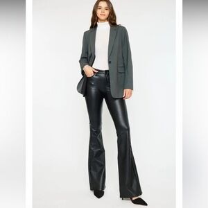 Kancan Mid Rise Flare Faux Leather Pant NWT